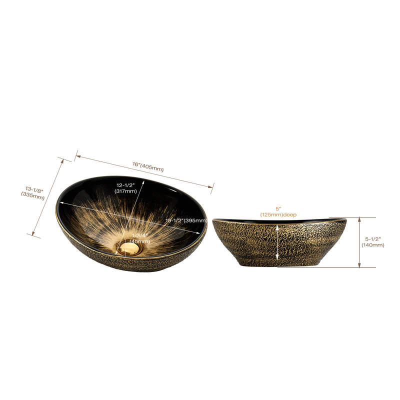 MEJE 16x13-Inch Oval Egg Shape Above Counte Bathroom Vessel Sink, Vintage Gold