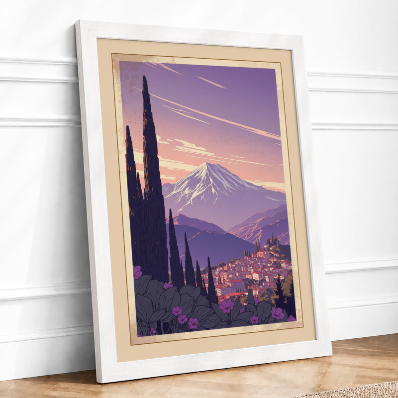 Mountain at Golden Hour Romantic - Framed Print, A3 - 42.0 x 29.7 cm, White