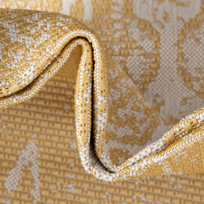 Tapis intérieur / extérieur jaune en polypropylène tissé à la machine 9 pi 10 po x 13 pi Broux, Rectangle 9 pi x 12 pi