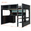 Lit mezzanine double avec bureau intégré et lumières, base de lit en bois moderne avec bureau et station de charge intégrée-133238960