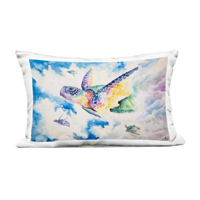 Skyward Sea Turtles Outdoor Printed Pillow, design by Marc Allante