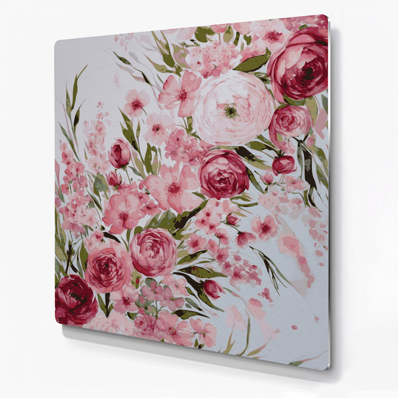 Aquarelle florale 86, art mural en métal beige, H 32 po x l 32 po
