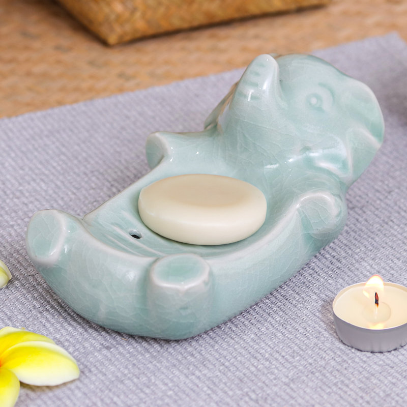 Handmade Elephant Wash Celadon Ceramic Soap Dish