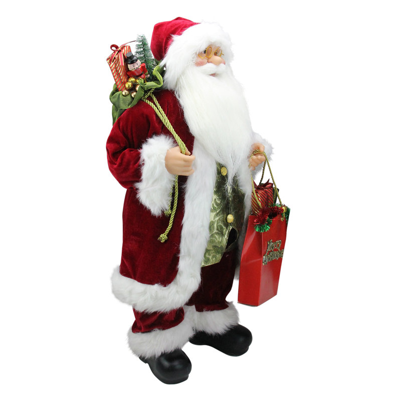 Poinsettia père Noël avec sac-cadeau, H 24 po x l 13 po x P 11 po