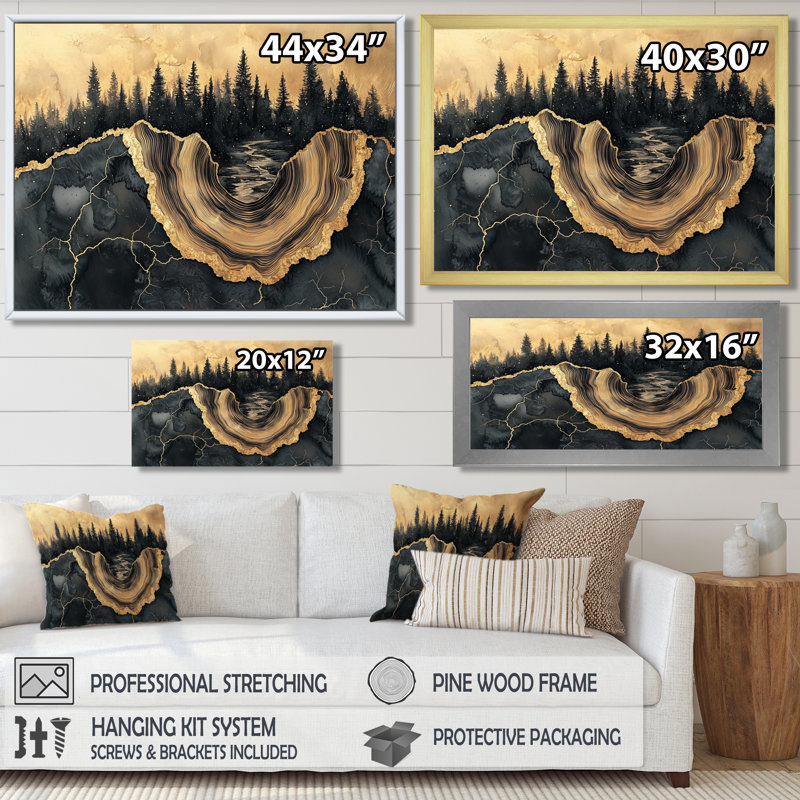 Forêt forêt de cristal onyx noir V - forêt, art mural, H 12 po x l 20 po, Cadre flottant, Brun