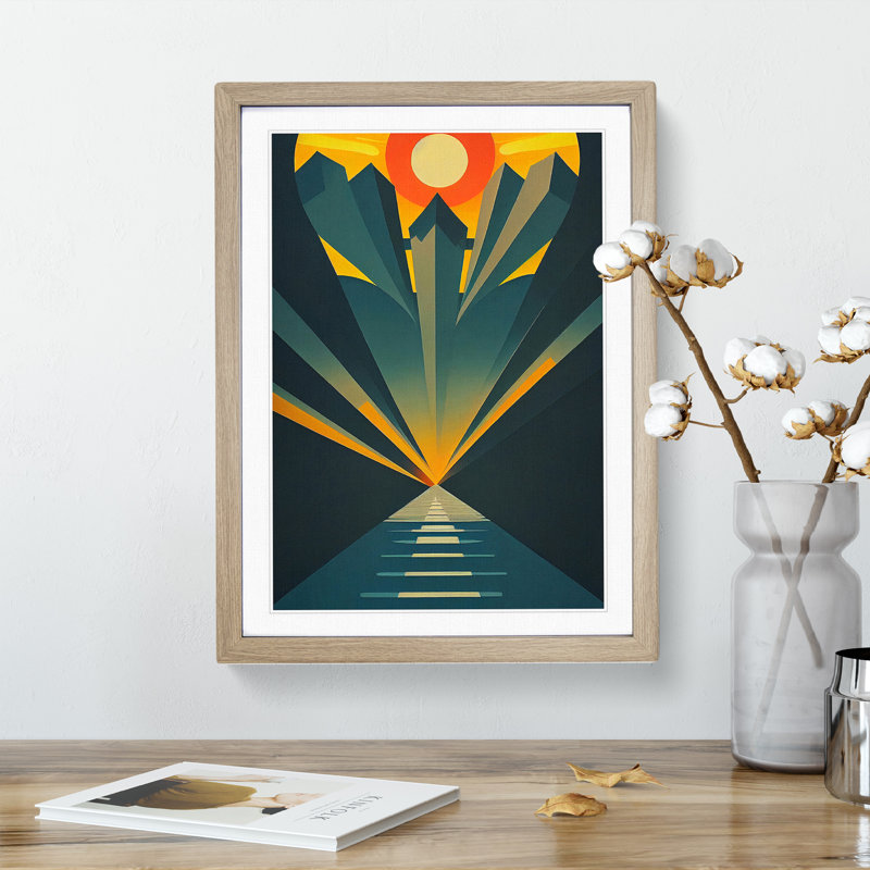 XV1022-761X Sunset No.2 1 Piece Single Picture Frame Wall Art, 34cm H x 25cm W x 2cm D, Oak