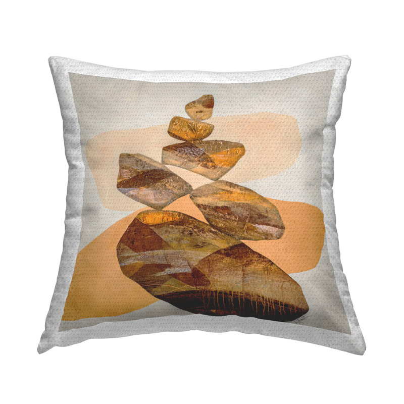 Oreiller d'extérieur imprimé Earthy Stacked Rocks par Ruth Fromstein