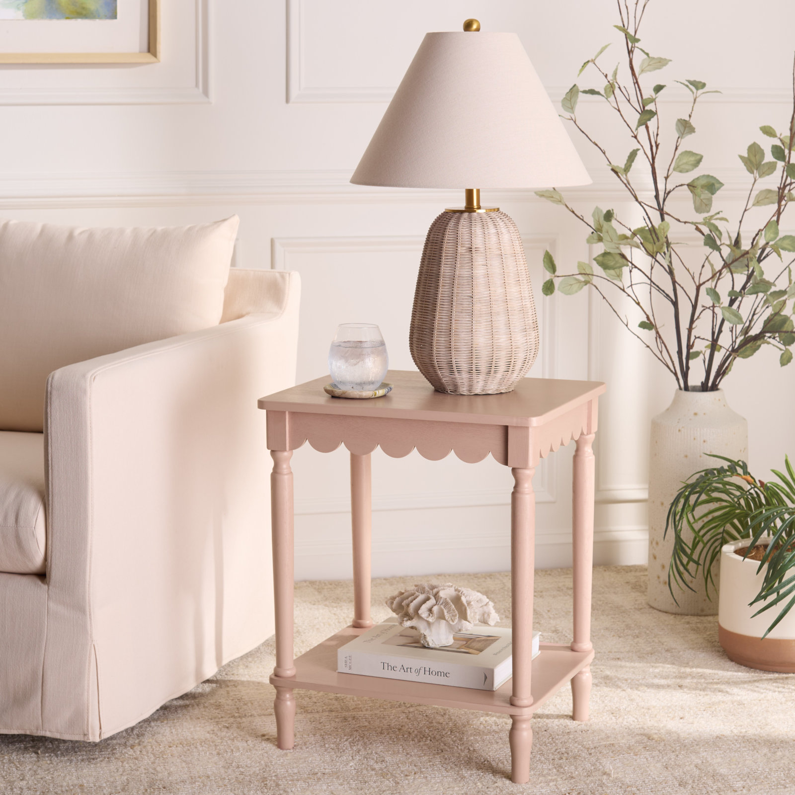 Branden 19" Pine End Table, Pink