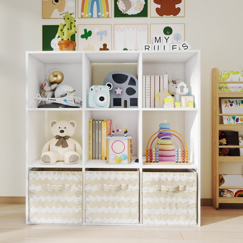 Organisateur de rangement 9 cubes, bibliothèque modulaire avec panneaux arrière ouverts et fermés, blanc, 9-Cube, White