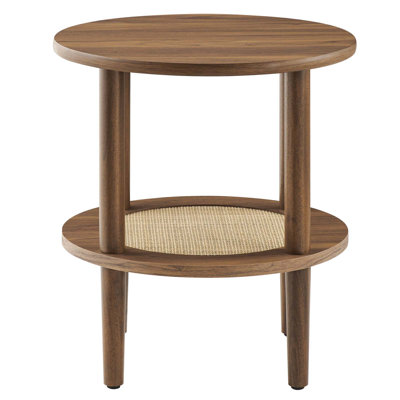 Modway Torus Round Side Table with Rattan Shelf