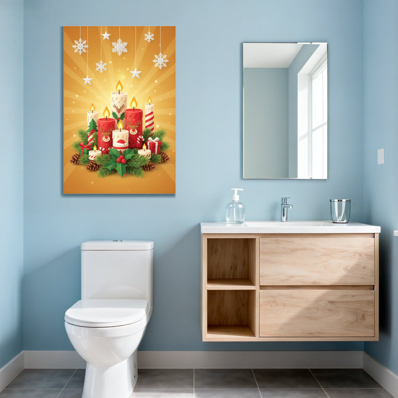 Noël, bougies de Noël, flocons de neige, étoiles, pommes de pin, H 40 po x l 28 po