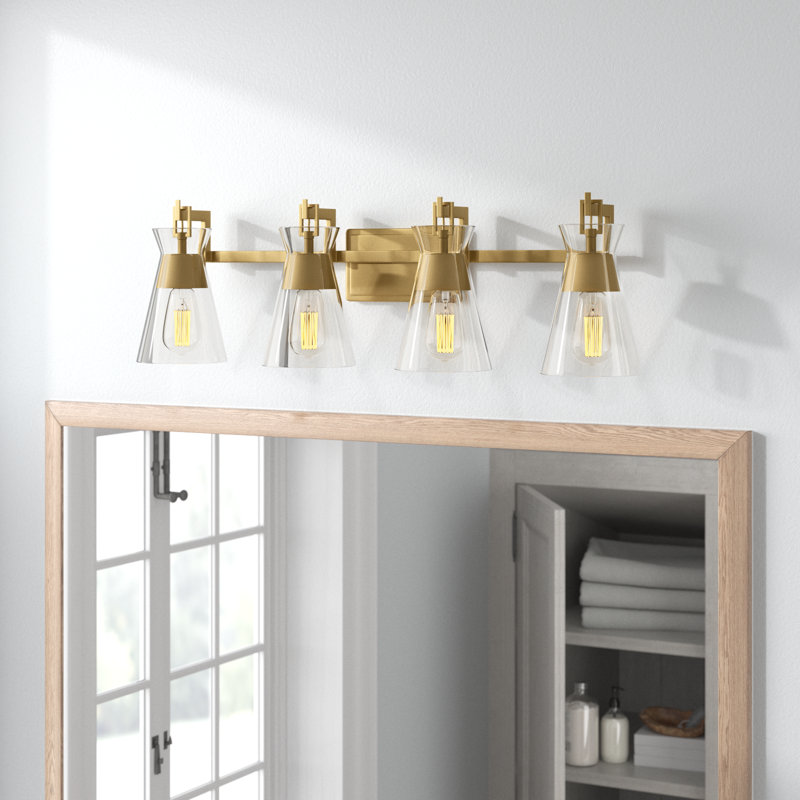 Kesia 4-Light Bathroom Vanity Light in Brass, 9.5" H x 32" W x 32" D, Brass, 4 Lights