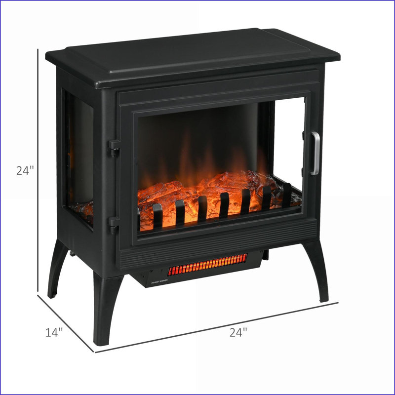 Foyer intérieur, chauffage électrique sur pied 24 po avec flamme de bûche réaliste | Température réglable, protection contre la surchauffe | Noir | ABS