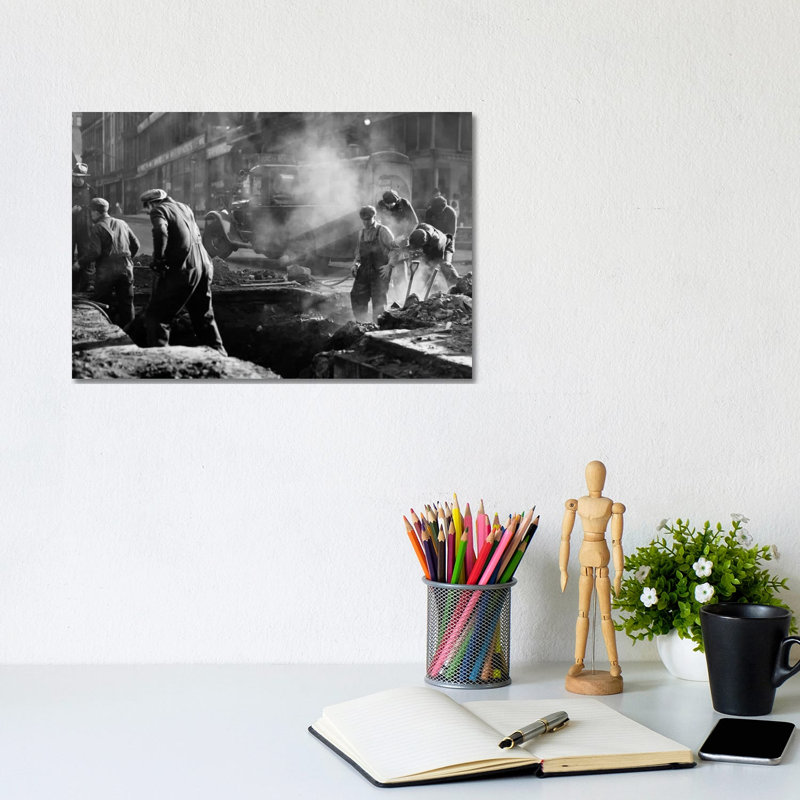 1930s Construction Street Workers Digging Ditch Boston Ma USA - Wrapped Canvas Print, 20.32 cm H x 30.48 cm W