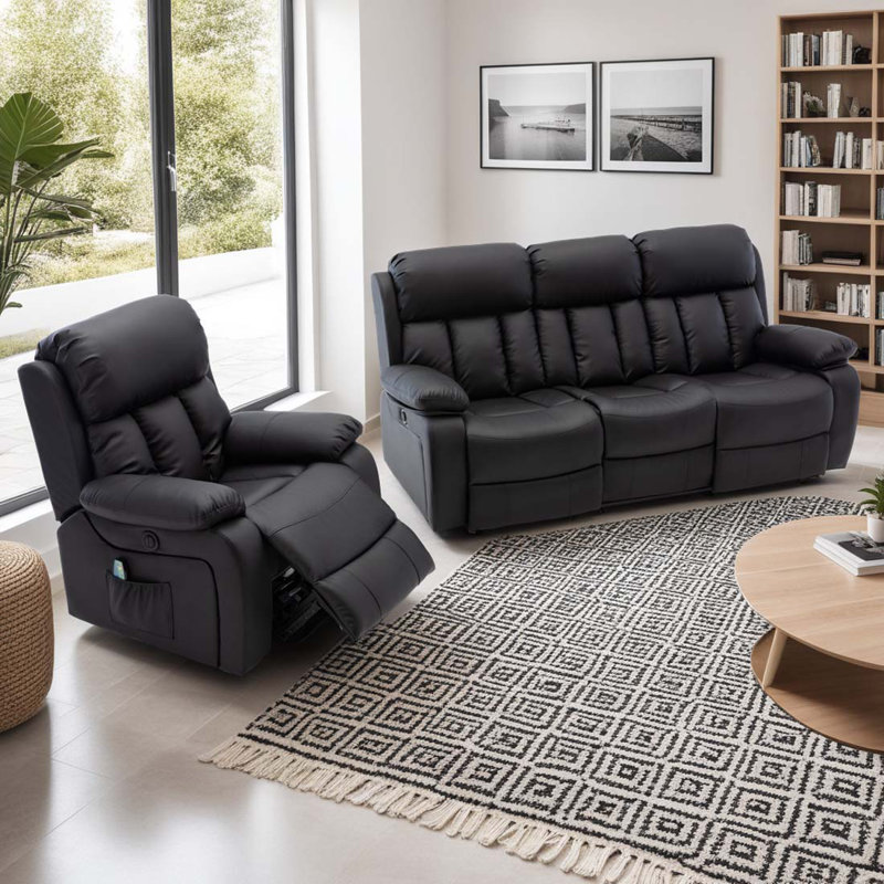 Electric Reclining Living Room Sets, Black
