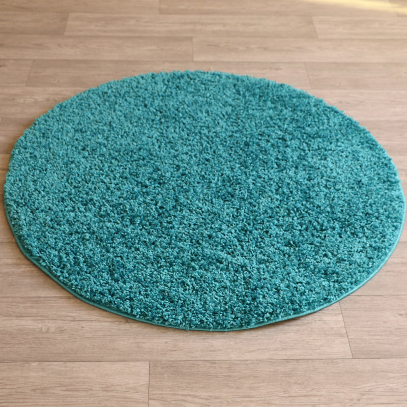 Turquoise Round Carpet, 63 in Diameter | 100% Polypropylene, 1.9 lbs/sq ft | 30 mm Pile Height, Antibacterial, Jute Underside | Easy to Clean with Vacuum | Ideal for Living Room, Bedroom & Home Decor