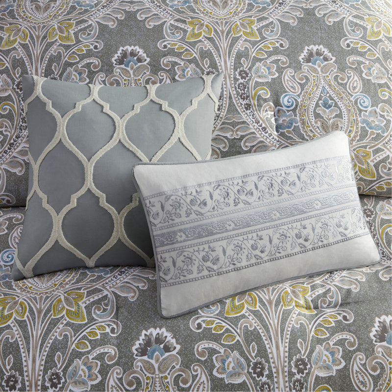 Ensemble d'édredon en coton 6 pièces gris, Full Comforter + 5 Additional Pieces