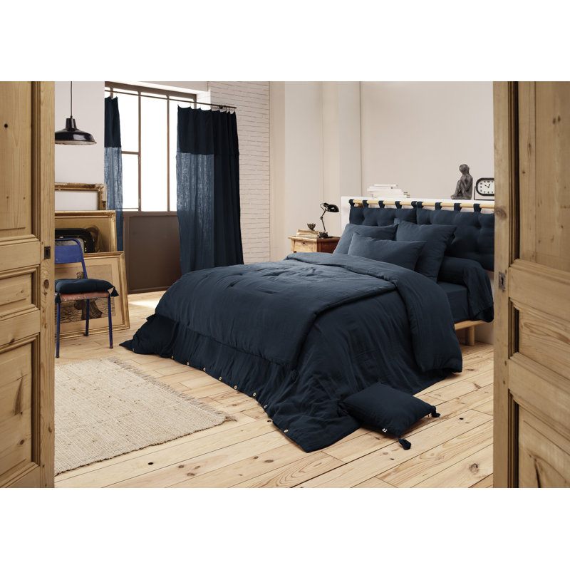 Knopp Cotton Solid Colour Duvet Cover, Super King Duvet Cover, Dark Blue