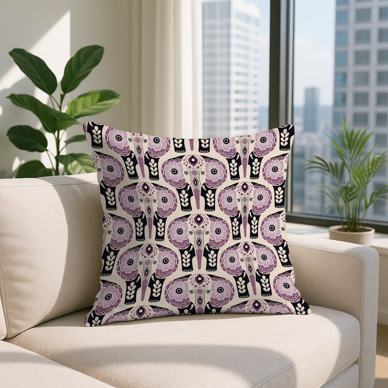 Oreiller carré réversible intérieur / extérieur Hayes Elephant, Mauve, Carré 15 po