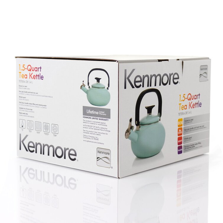 KENMORE 1.5 Quart 6-Cup Enamel on Steel Whistling Tea Kettle in