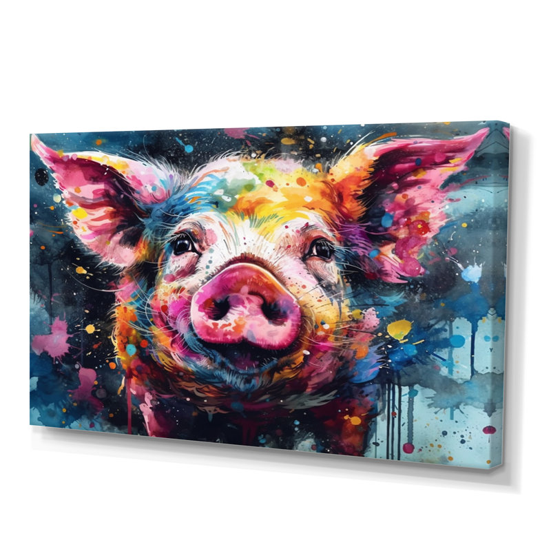 «Colorful Pig Portait», reproduction d'art sur toile cochon, H 24 po x l 32 po x P 1 po, Toile tendue