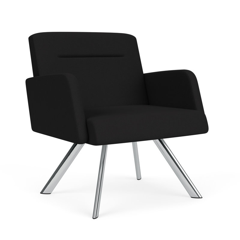 Fauteuil de réception en osier Willow, Plaqué chrome, Noir Visite Libre - tissu uni
