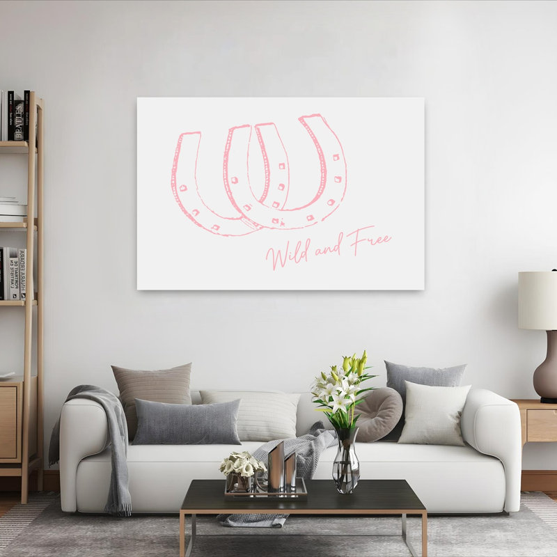 Horseshoe Wild and Free Pink Bold Contemporary Minimalist Coastal Architecture Wall Art Print 1 Piece Wrapped Canvas Wall Art