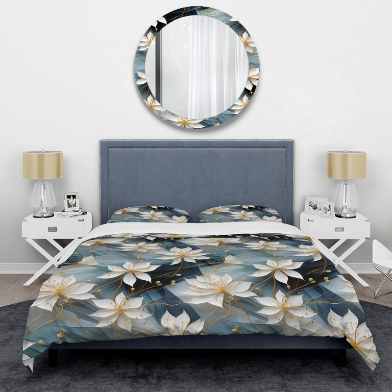 Ensemble de housse de couette Serenity blanc et bleu sarcelle, Housse de couette simple + 1 taie décorative stan