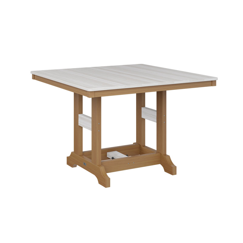 Garden Classic Outdoor Square Bar Table, Seashell, Natural Teak
