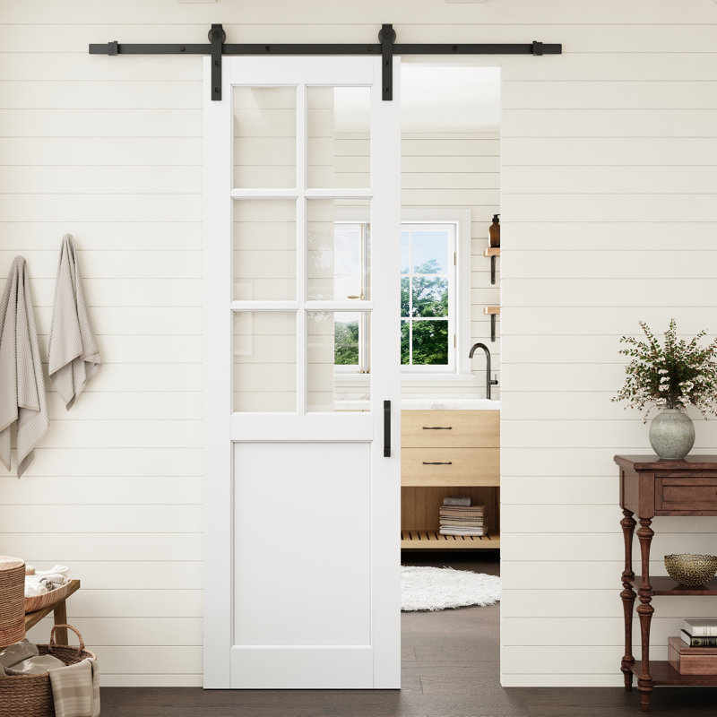 Clear Glass 6-Lite Prefinished Door Slab Solid Manufactured Wood Core Standard Door, 28" x 96"