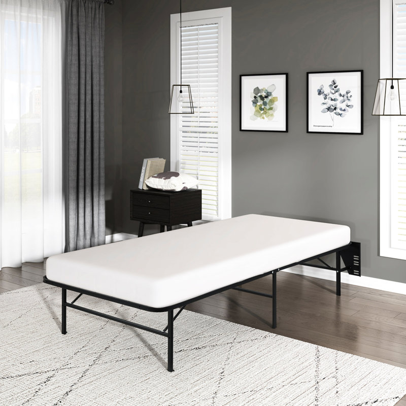 Lit simple pliable en métal noir - profil haut, cadre de taille 40,5 po x 74,5 po avec matelas, Lit simple