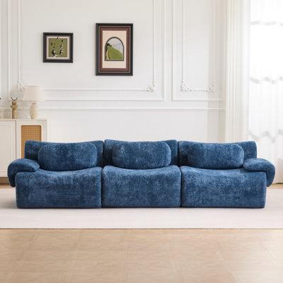 Faux Rabbit Velvet Convertible Wave Sofa Bed, DIY Boneless Modular Sectional Sofa with Side Seat & Middle Section