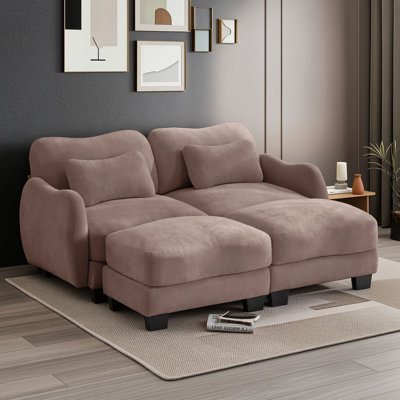 Modern Modular Chenille Sofa with Movable Ottomans, Curved Armrests, Lumbar Pillows and Cushions for Living Room