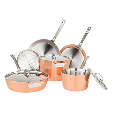 Bloomhouse 4-Piece Triply Stainless Steel Cookware Set w/ Non-Stick Non-Toxic Ceramic Interior and Ceramic Steamer Insert