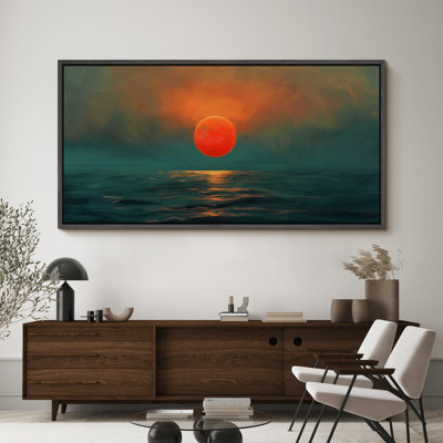 «Coastal Beach Sunset Over Ocean Vibrant Sun and Waters Decor Extra Large», reproduction d'art
