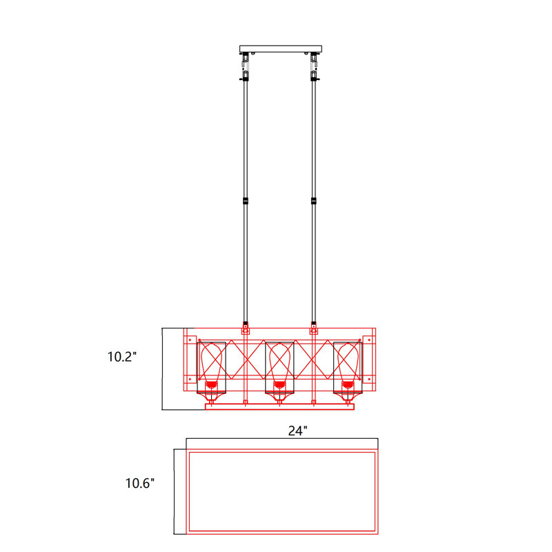 Luminaire suspendu de style chêne avec lustre en métal vieilli et chêne vieilli (24 pouces (3 lumières