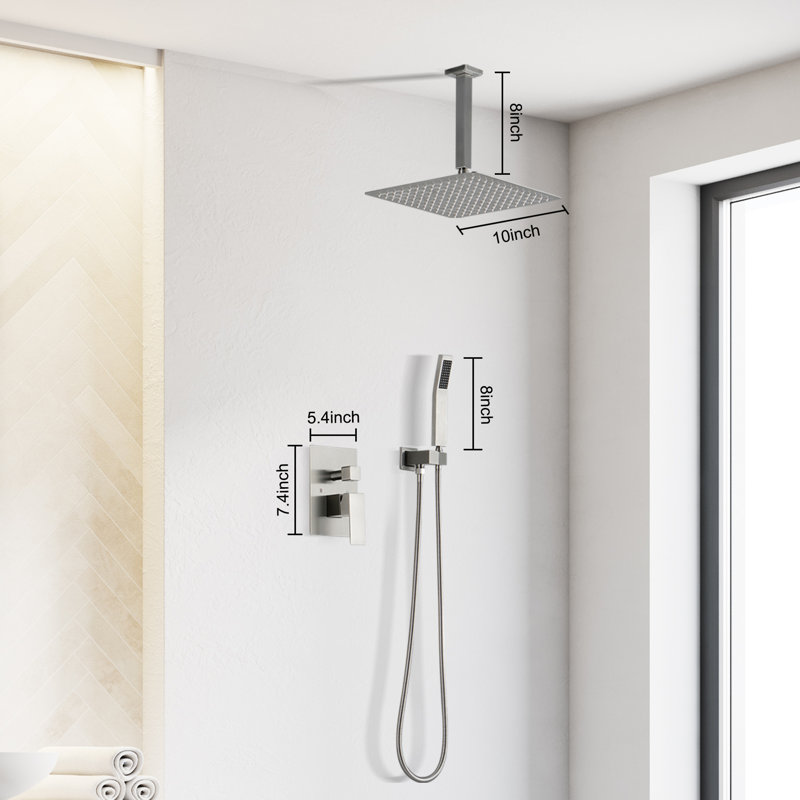 Rain Shower Head with Handheld Spray,Ceiling Mount,Include Shower Valve and Trim Kit   , Brushed Nickel