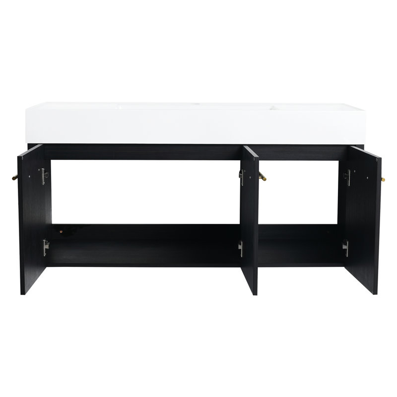 Lavabo de salle de bain 48 po. Finition châtaignier noir, lavabo en résine épaisse, charnières antibruit, meuble-lavabo en contreplaqué, couleur 48 po, assemblage silencieux