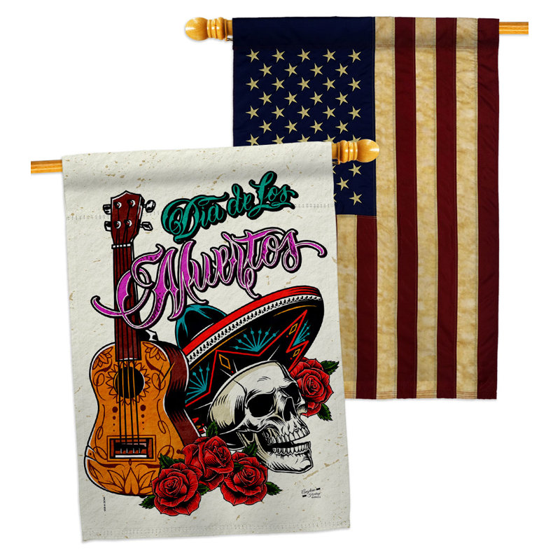 Drapeau de maison 40 po x 28 po en polyester Skeleton Fiesta