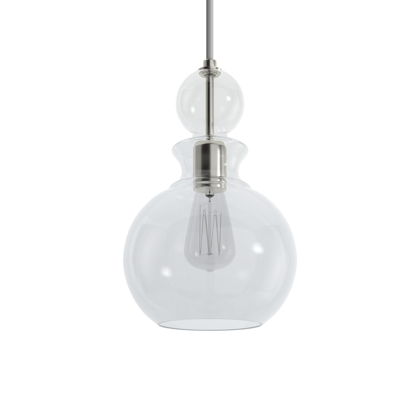 Theron Single Light Glass Dimmable Pendant, Brushed Nickel, Clear