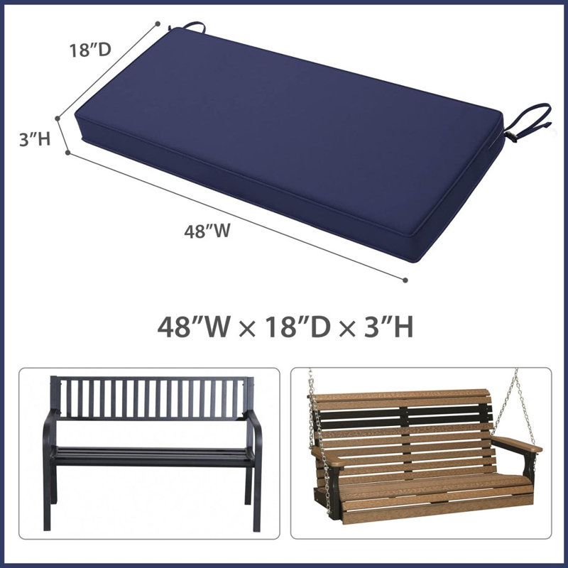 Outdooor Patio Chair Cushion 48"×18", High Density Foam Seat Cushion with Removable Waterproof Cover & Tie Straps,  Navy Blue,1 Pack