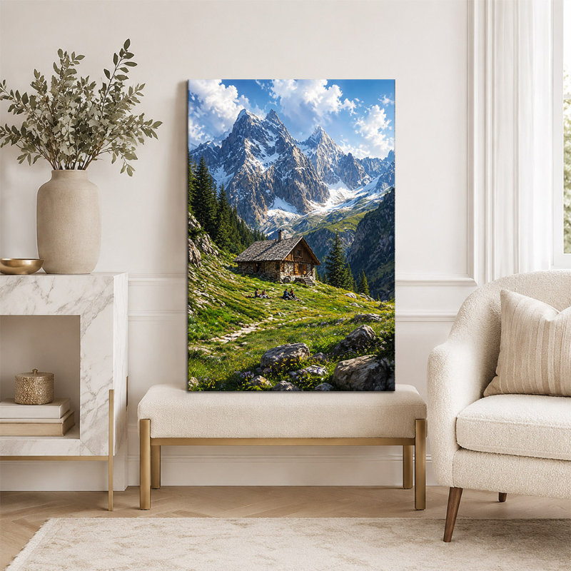 Alpine Mountain Cabin, peinture de paysage sur toile, 08 * 12 pouces (20 * 30 * 2cm)