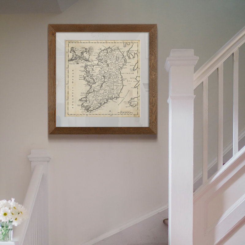 Carte de l'Irlande - impression d'art graphique, H 17 po x l 17 po x P 1,5 po, Papier avec cadre érable