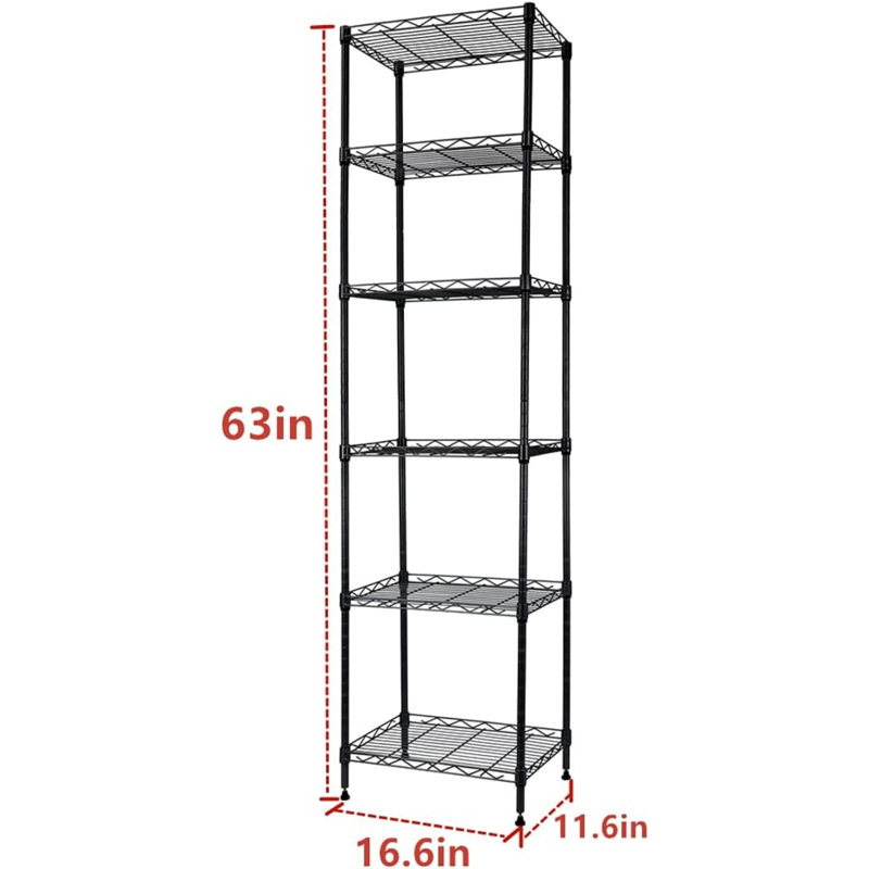 Étagère de rangement à 6 fils en acier avec tablettes réglables pour salle de bain
