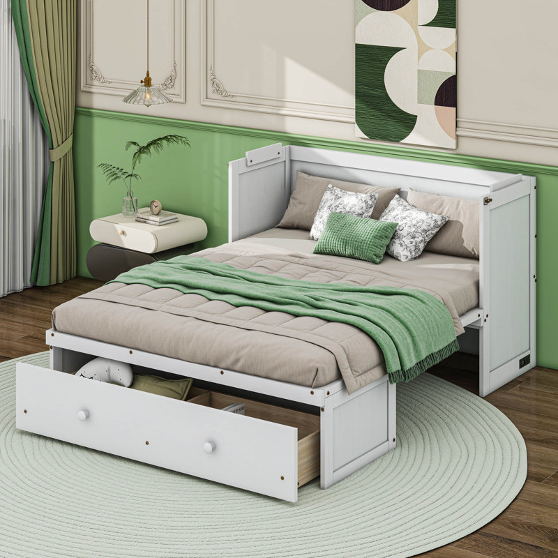 Murphy Bed With USB Port And A Large Drawer, Full, White