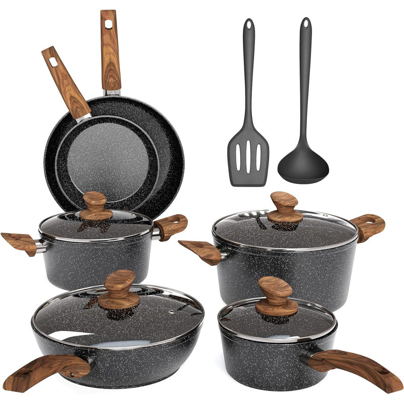 Ensemble de batterie de cuisine en aluminium 12 pièces, Noir