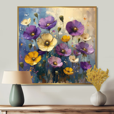 Bouquet de coquelicots jaune mauve d'été - Décoration murale coquelicots