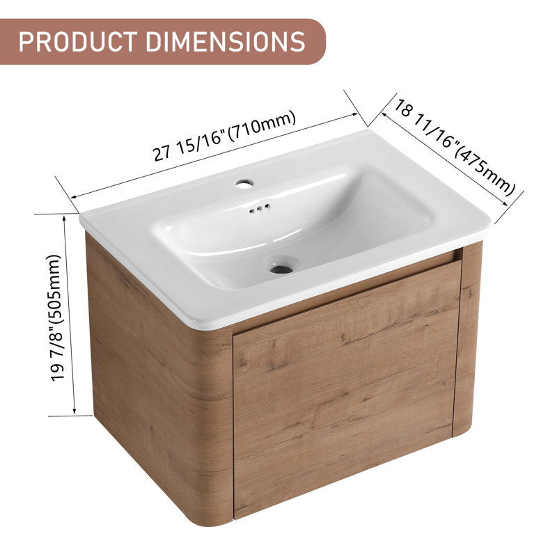 Meuble-lavabo flottant simple 28 po avec comptoir en céramique 28 po, 28"