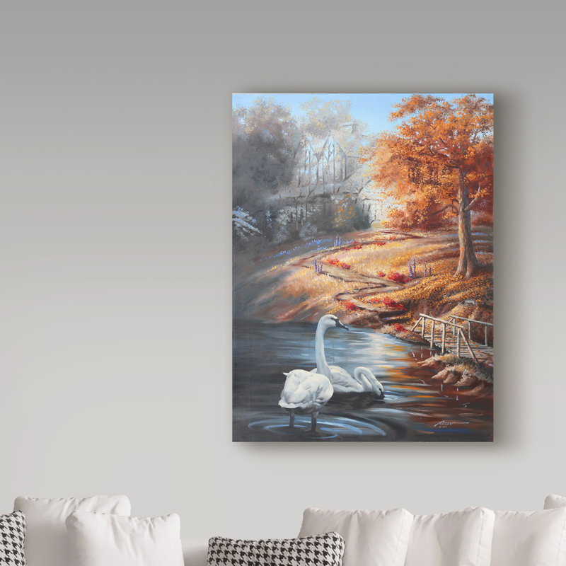 Rusty Rust Swans Landscape Canvas Art in Autumn Colors