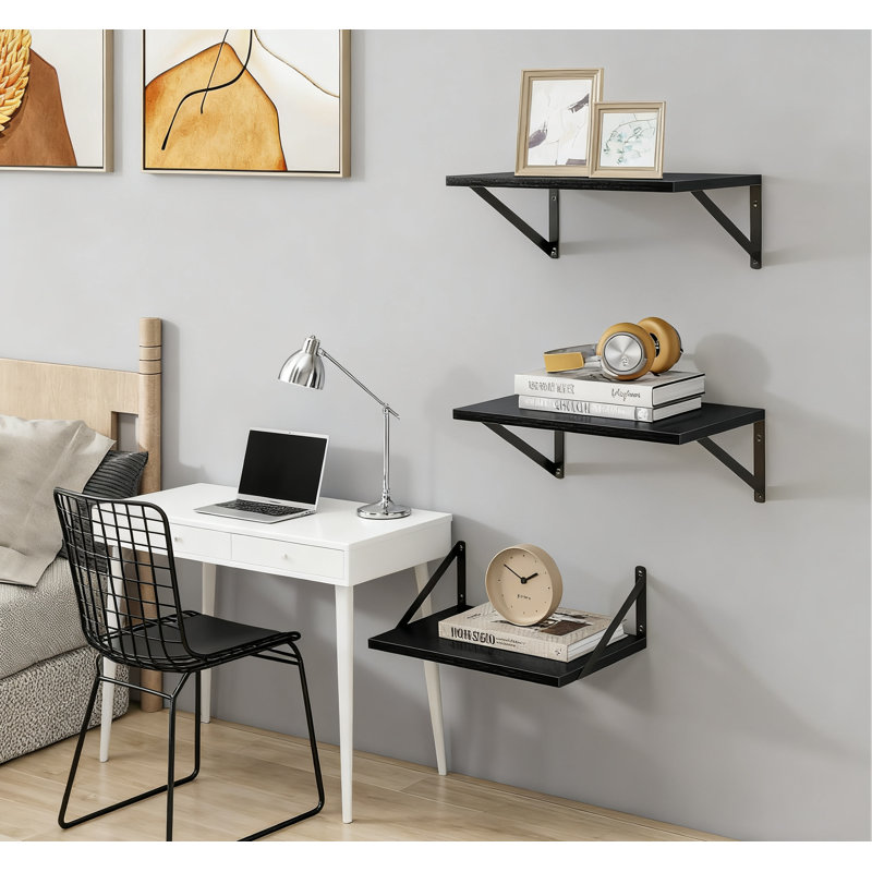 Deep Floating Shelves Set Of 3, 12 Inch Wide Wood Wall Shelves With Metal Bracket For Living Room, Kitchen, Office, Bedroom Storage And Display